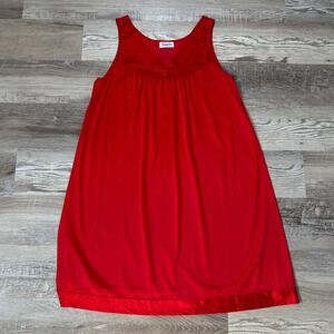 Vanity Fair Red Nylon Nightgown Slip Dress Vintage Medium Made in USA
